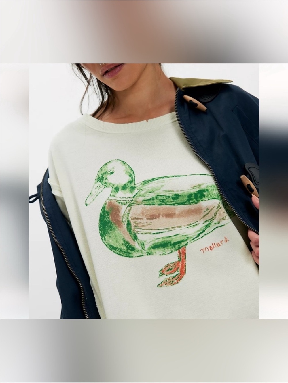 NWT Free People We The Free Graphic Camden Pullover - duck combo mallard - Large - Picture 7 of 12
